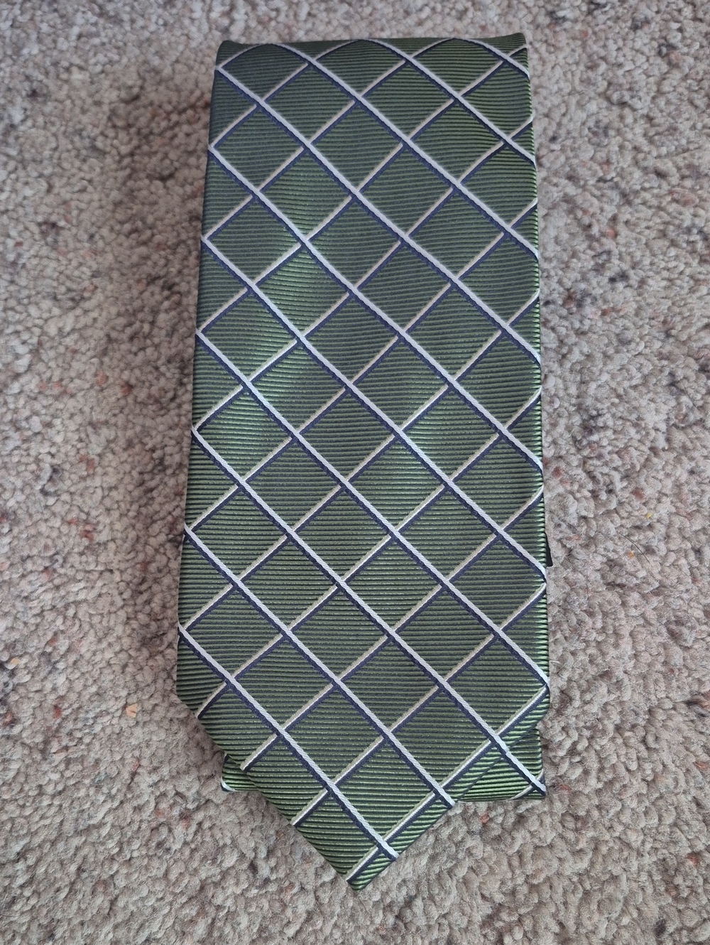 nwt $75 Jos A Bank Woven Silk Tie Executive Collection Olive Diamond Print 56"